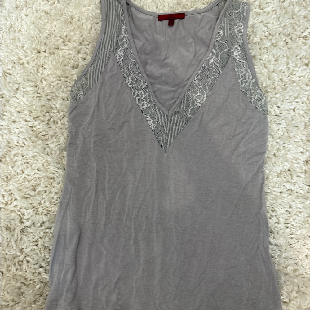 Elegant Gray Lace V-Neck Tank Top